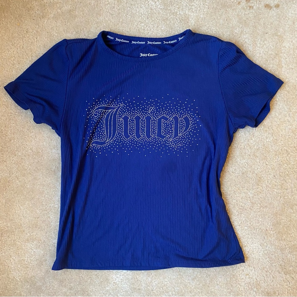 JUICY COUTURE Royal Blue Pajama Sleepwear Short Sleeve Top Embellished Sz Medium